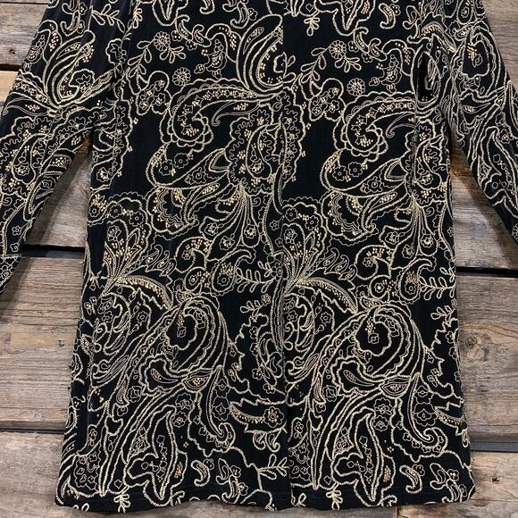 Vintage Petite Black Gold Glitter Embroidered Long Sleeve Open Front Cardigan - Picture 4 of 11